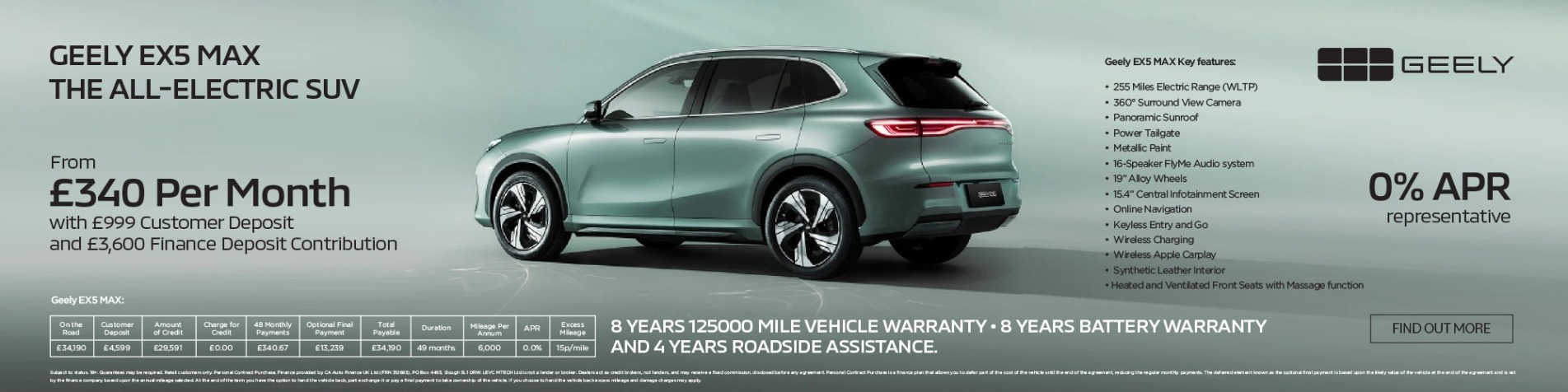 Geely EX5 0% PCP Offer Banner