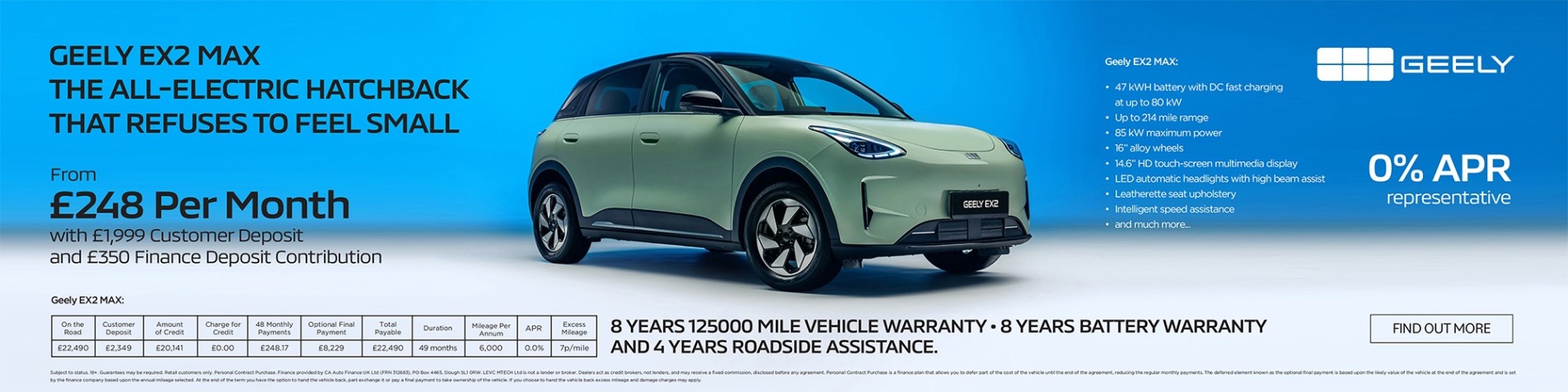 Geely EX2 0% PCP Offer Banner